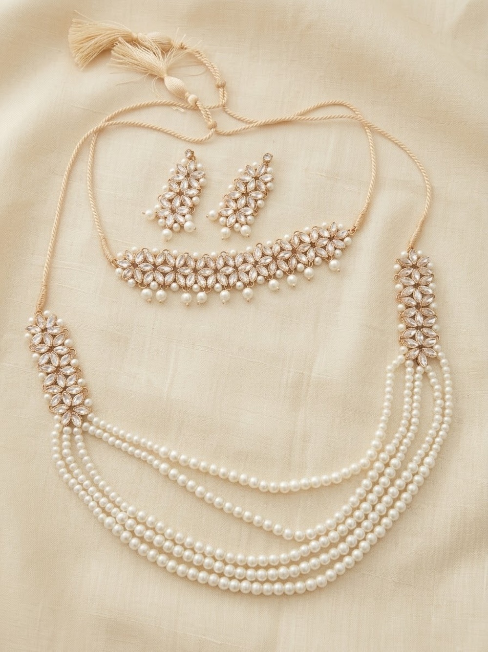 Elegant Pearl and Gold Floral Necklace Set - Women Jewelry